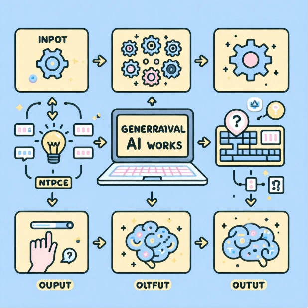図2：生成AIの仕組みのイメージ（DALL-E-3モデルで生成）